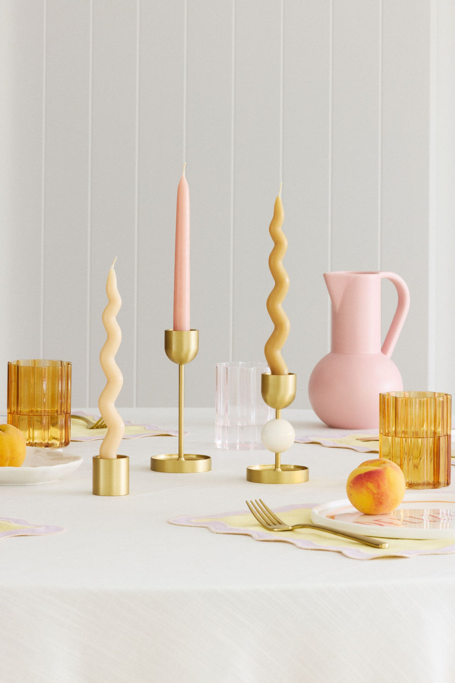 Wavy Taper Candle Set in Nude