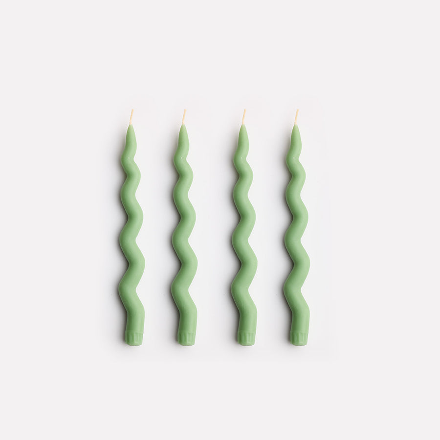 Wavy Taper Candle Set in Green Bee