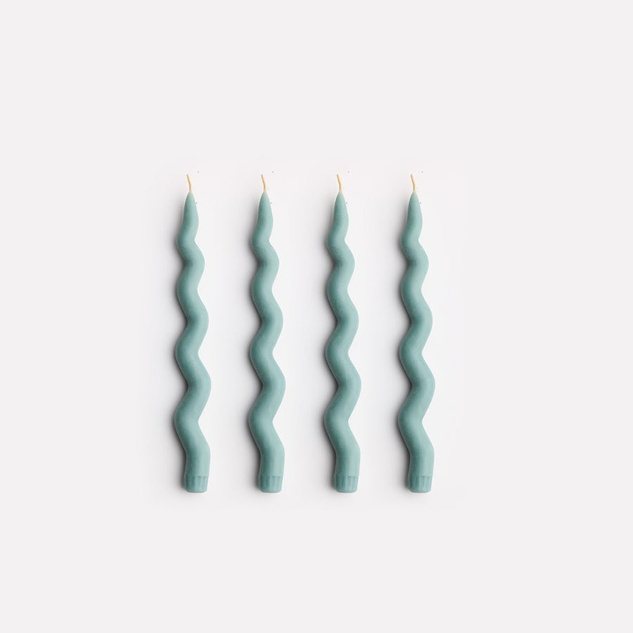 Wavy Taper Candle Set in Blue Haze