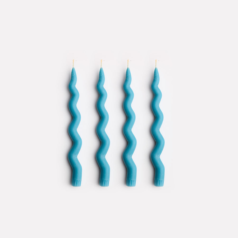 Wavy Taper Candle Set in Coastal Blue